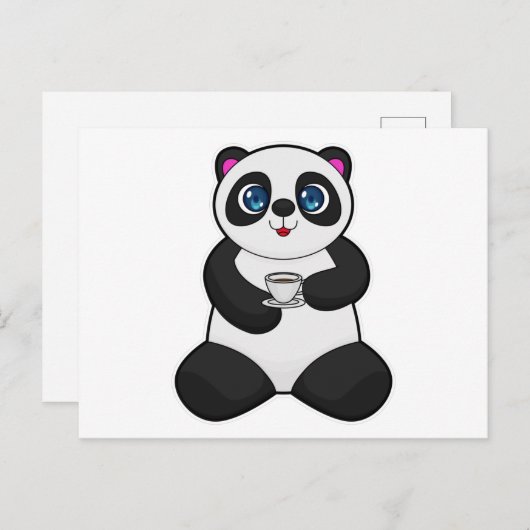 Panda mit Kaffee-Cup Postkarte (Vorne/Hinten)