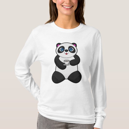 Panda mit Kaffee-Cup T-Shirt (Vorderseite)
