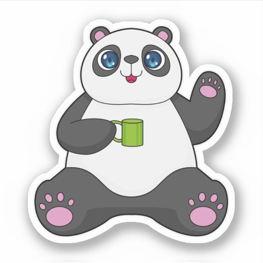 Panda mit Kaffee-Tasse Aufkleber (Vorderseite)