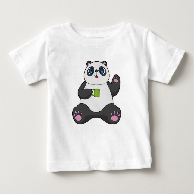 Panda mit Kaffee-Tasse Baby T-shirt (Vorderseite)