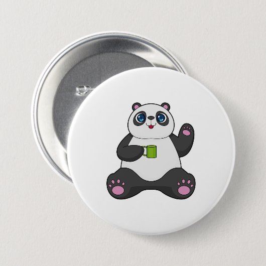 Panda mit Kaffee-Tasse Button (Vorne & Hinten)