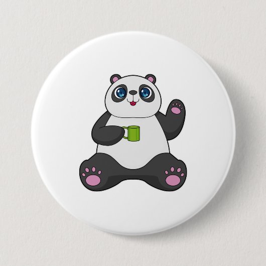 Panda mit Kaffee-Tasse Button (Vorderseite)