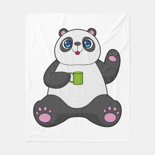 Panda mit Kaffee-Tasse Fleecedecke (Vorderseite)