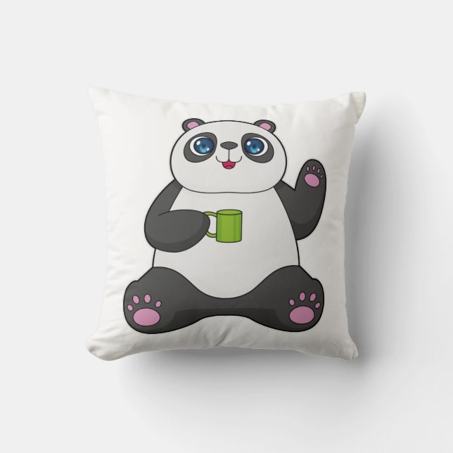 Panda mit Kaffee-Tasse Kissen (Vorderseite)