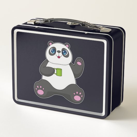 Panda mit Kaffee-Tasse Metall Brotdose (Rückseite)