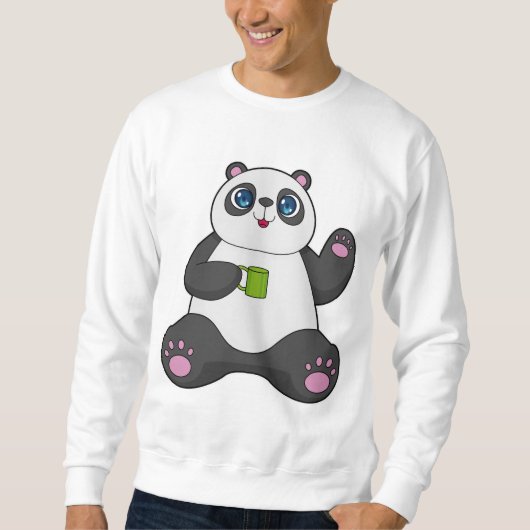 Panda mit Kaffee-Tasse Sweatshirt (Vorderseite)