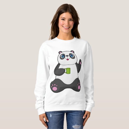 Panda mit Kaffee-Tasse Sweatshirt (Vorne ganz)