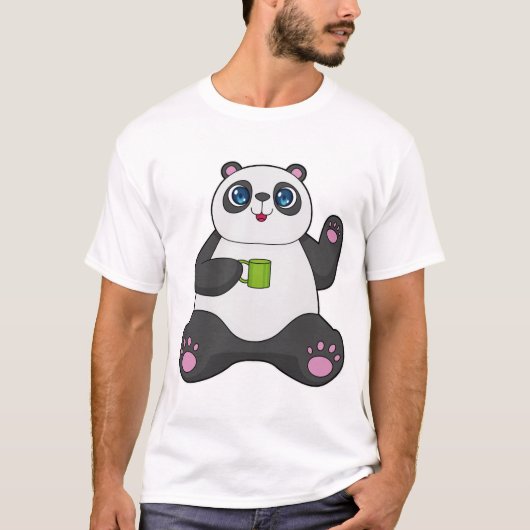 Panda mit Kaffee-Tasse T-Shirt (Vorderseite)