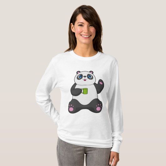 Panda mit Kaffee-Tasse T-Shirt (Vorne ganz)