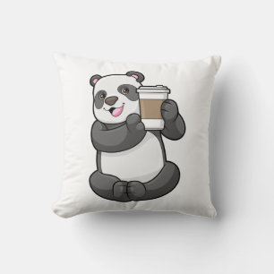 Panda mit Kaffee zum Mitnehmen Kissen