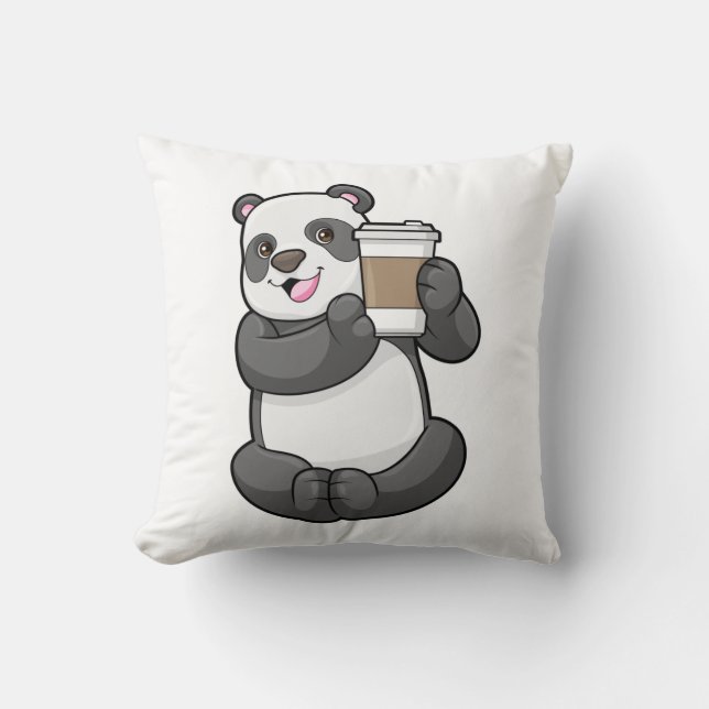 Panda mit Kaffee zum Mitnehmen Kissen (Vorderseite)