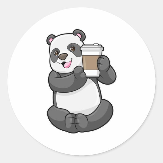 Panda mit Kaffee zum Mitnehmen Runder Aufkleber (Vorderseite)