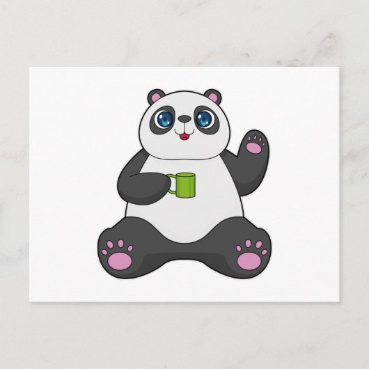 Panda mit Kaffeetasse Postkarte (Vorderseite)