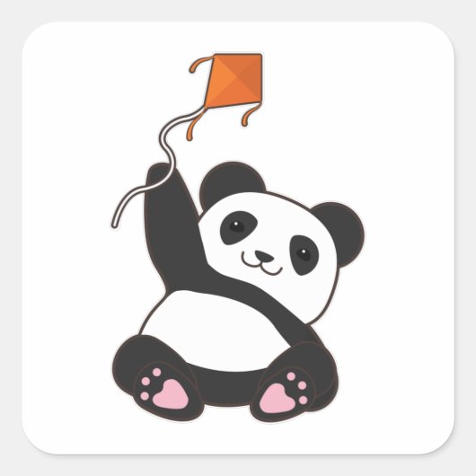 Panda mit Kite Quadratischer Aufkleber (Vorderseite)