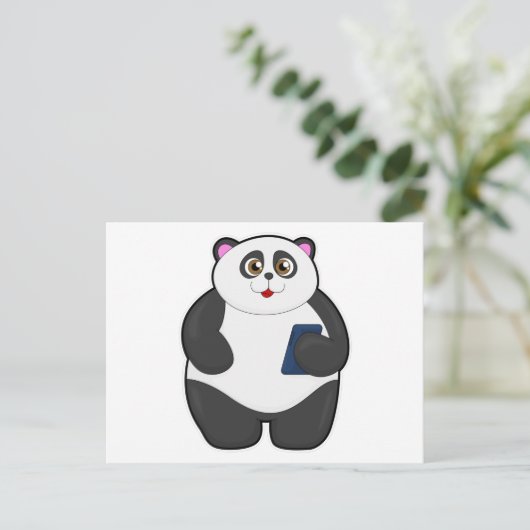 Panda mit Mobiltelefon Postkarte (Stehend Vorderseite)