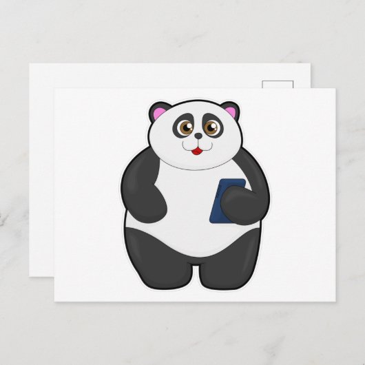 Panda mit Mobiltelefon Postkarte (Vorne/Hinten)