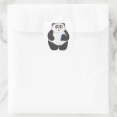 Panda mit Mobiltelefon Quadratischer Aufkleber (Tasche)