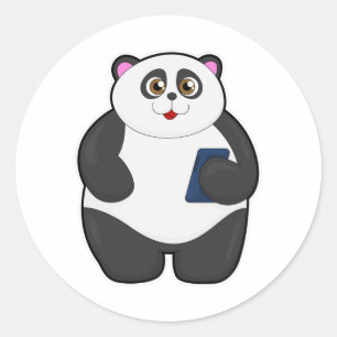 Panda mit Mobiltelefon Runder Aufkleber