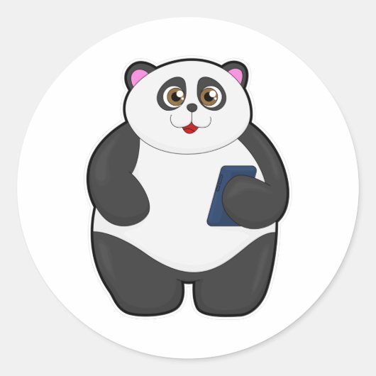 Panda mit Mobiltelefon Runder Aufkleber (Vorderseite)