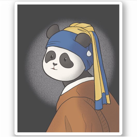 Panda mit Pearl Earring Vermeer Funny Aufkleber (Vorderseite)
