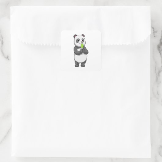 Panda mit Popsikel Quadratischer Aufkleber (Tasche)