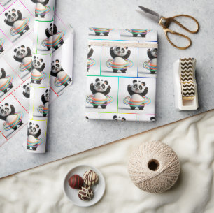 Panda mit Rainbow-Hula-Hoops Geschenkpapier