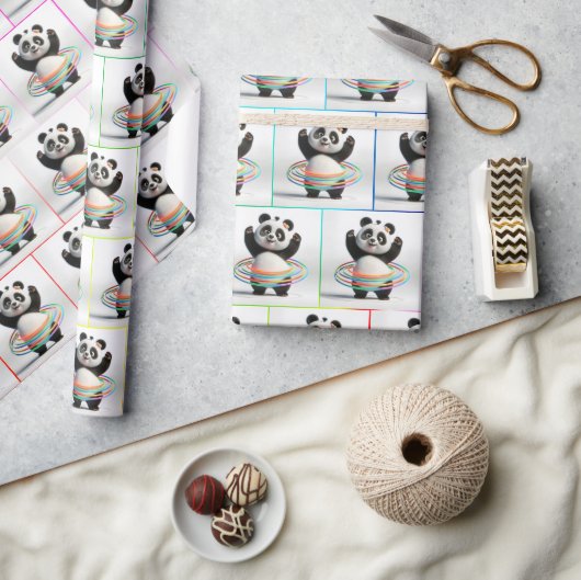 Panda mit Rainbow-Hula-Hoops Geschenkpapier (Kunsthandwerk)