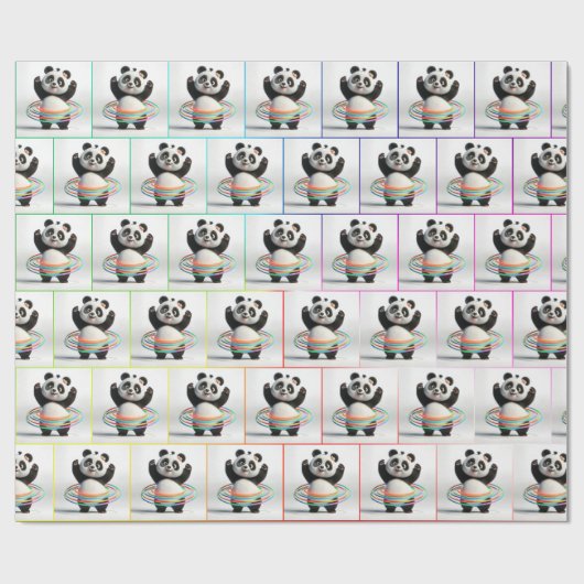 Panda mit Rainbow-Hula-Hoops Geschenkpapier (Flach)