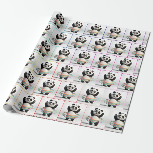 Panda mit Rainbow-Hula-Hoops Geschenkpapier (Ungerollt)