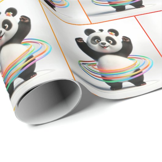 Panda mit Rainbow-Hula-Hoops Geschenkpapier (Rolleneckpunkt)