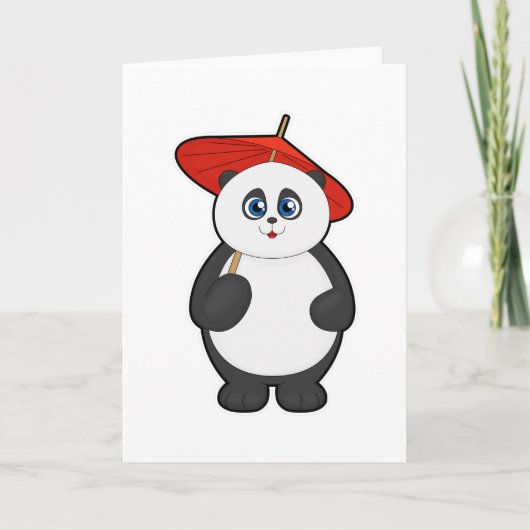 Panda mit Regenschirm Karte (Vorderseite)