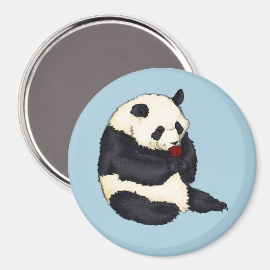 Panda mit roter Teetasse Magnet (Vorderseite/Rückseite)