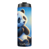 Panda mit Schmetterlingen in Blume Thermosbecher (Vorderseite)