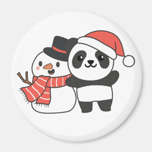 Panda mit Schneemann im Winter für Weihnachts-Magn Magnet