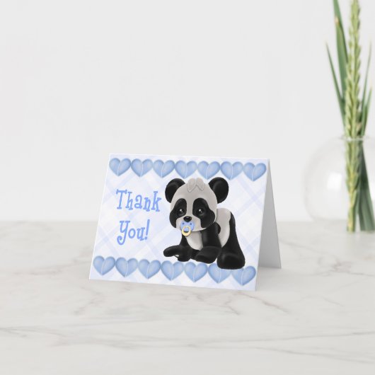 Panda mit Schnuller Blue Hearts Danke Karte (Vorderseite)