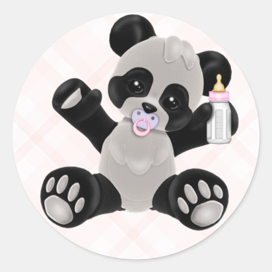 Panda mit Schnuller Pink Baby Girl Runder Aufkleber (Vorderseite)