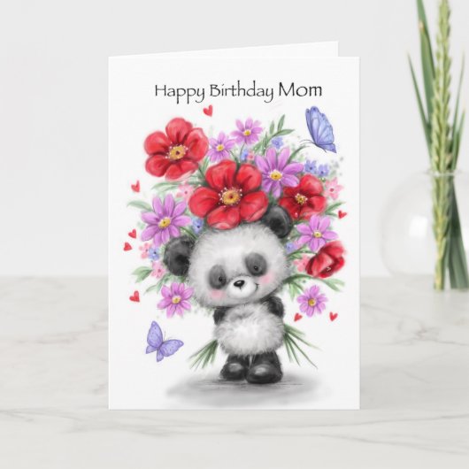 Panda mit schönen Blume, Happy Birthday MAMA Karte (Vorderseite)