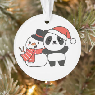 Panda mit Snowman im Winter für Weihnachtsbaum Ornament