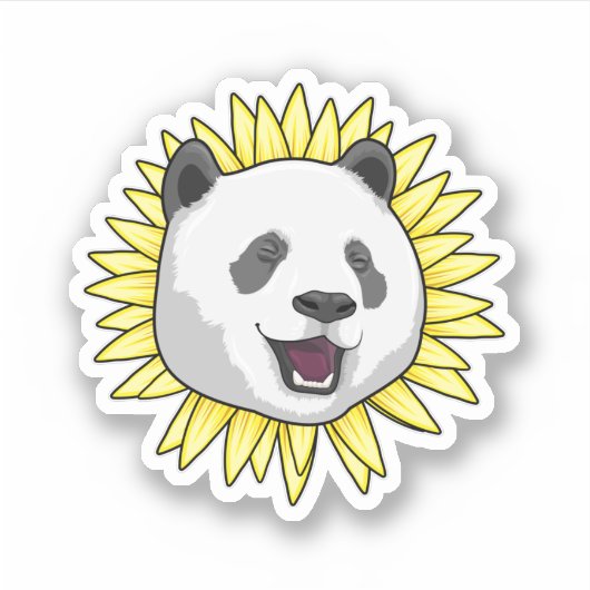 Panda mit Sonnenblume Aufkleber (Vorderseite)