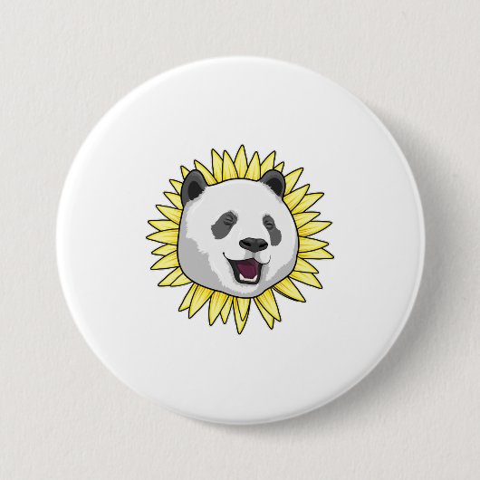 Panda mit Sonnenblume Button (Vorderseite)