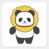 Panda mit Sonnenblume Quadratischer Aufkleber (Vorderseite)