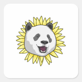 Panda mit Sonnenblume Quadratischer Aufkleber