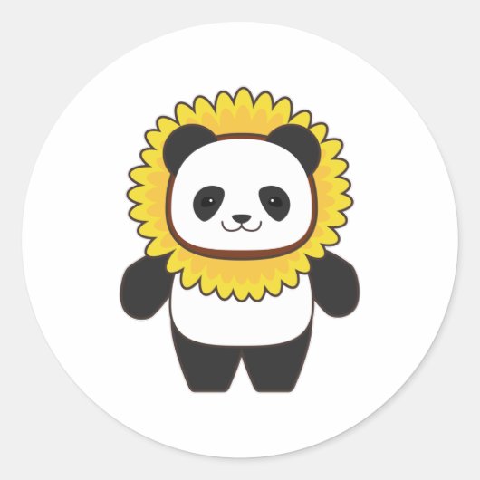 Panda mit Sonnenblume Runder Aufkleber (Vorderseite)