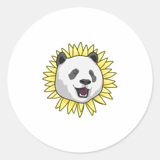 Panda mit Sonnenblume Runder Aufkleber (Vorderseite)