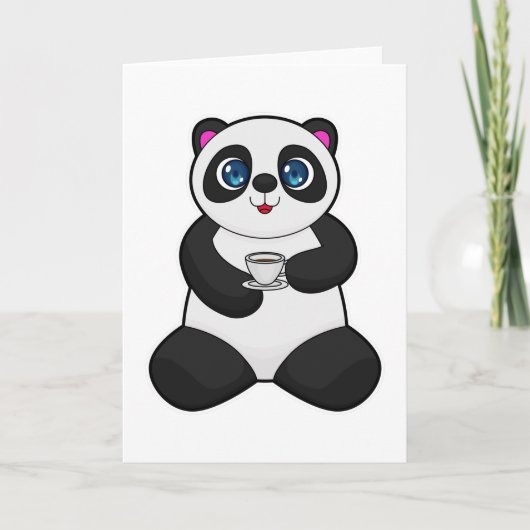 Panda mit Tasse Kaffee Karte (Vorderseite)