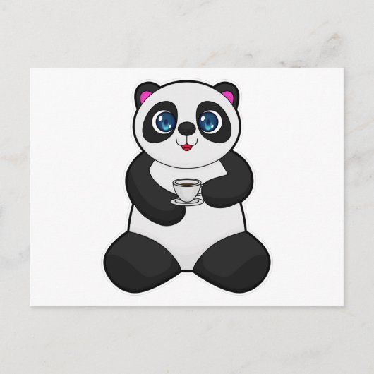 Panda mit Tasse Kaffee Postkarte (Vorderseite)
