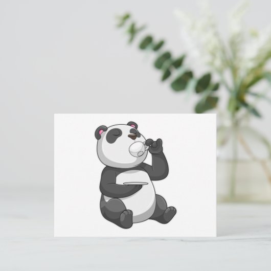 Panda mit Teecup Postkarte (Stehend Vorderseite)