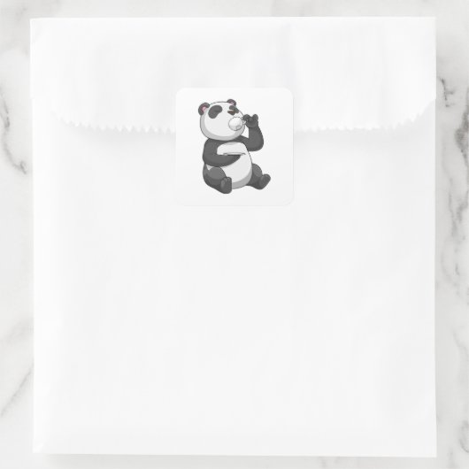 Panda mit Teecup Quadratischer Aufkleber (Tasche)