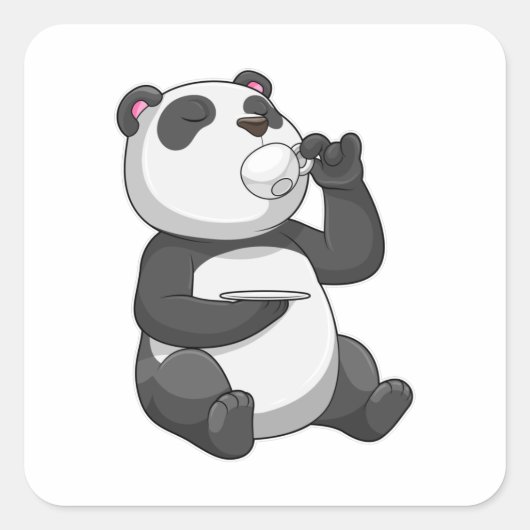 Panda mit Teecup Quadratischer Aufkleber (Vorderseite)