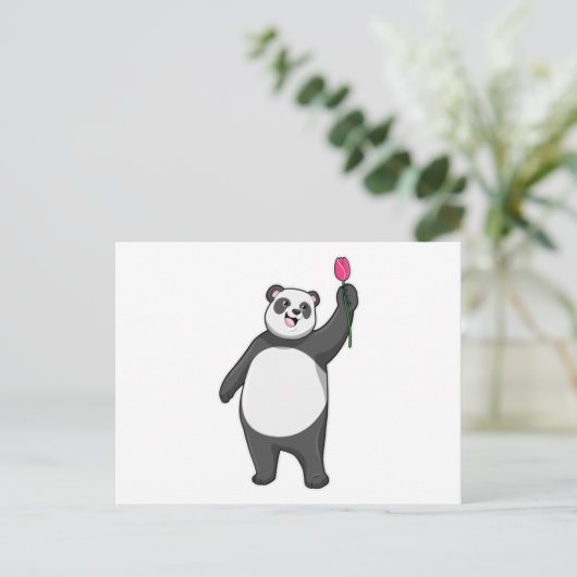 Panda mit Tulip Postkarte (Stehend Vorderseite)